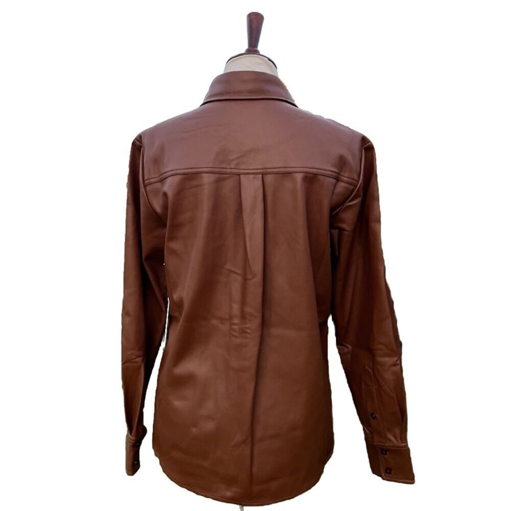 Good American Better Than Leather Shirt Women's Faux Leather Size 2 Burn Caramel - Picture 3 of 13